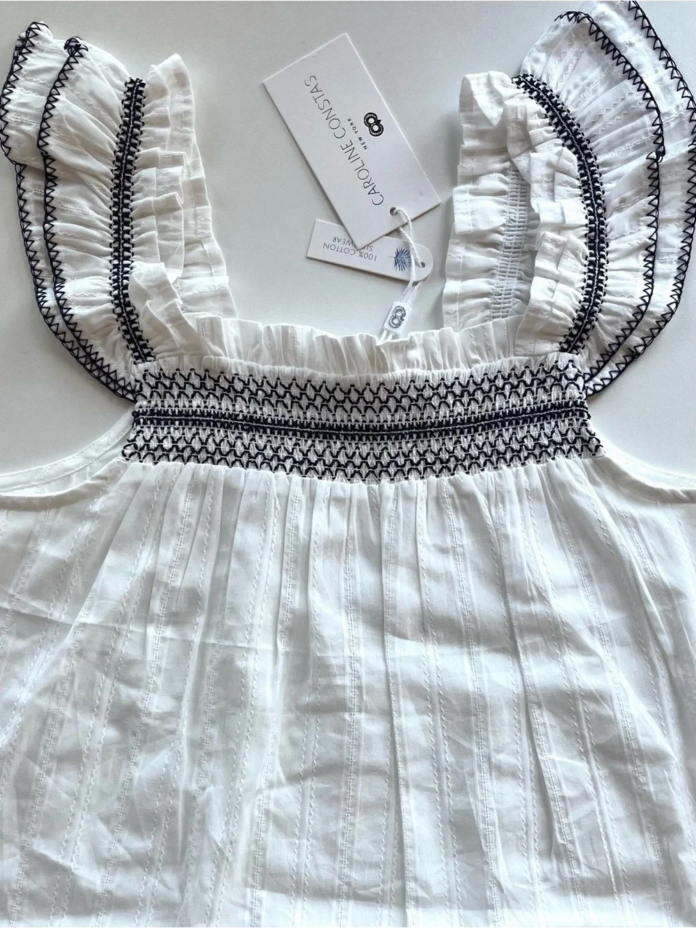 Caroline Constas Embroidered 100% Cotton Pajamas PJs Sleepwear Set Top Shorts S - Picture 2 of 2